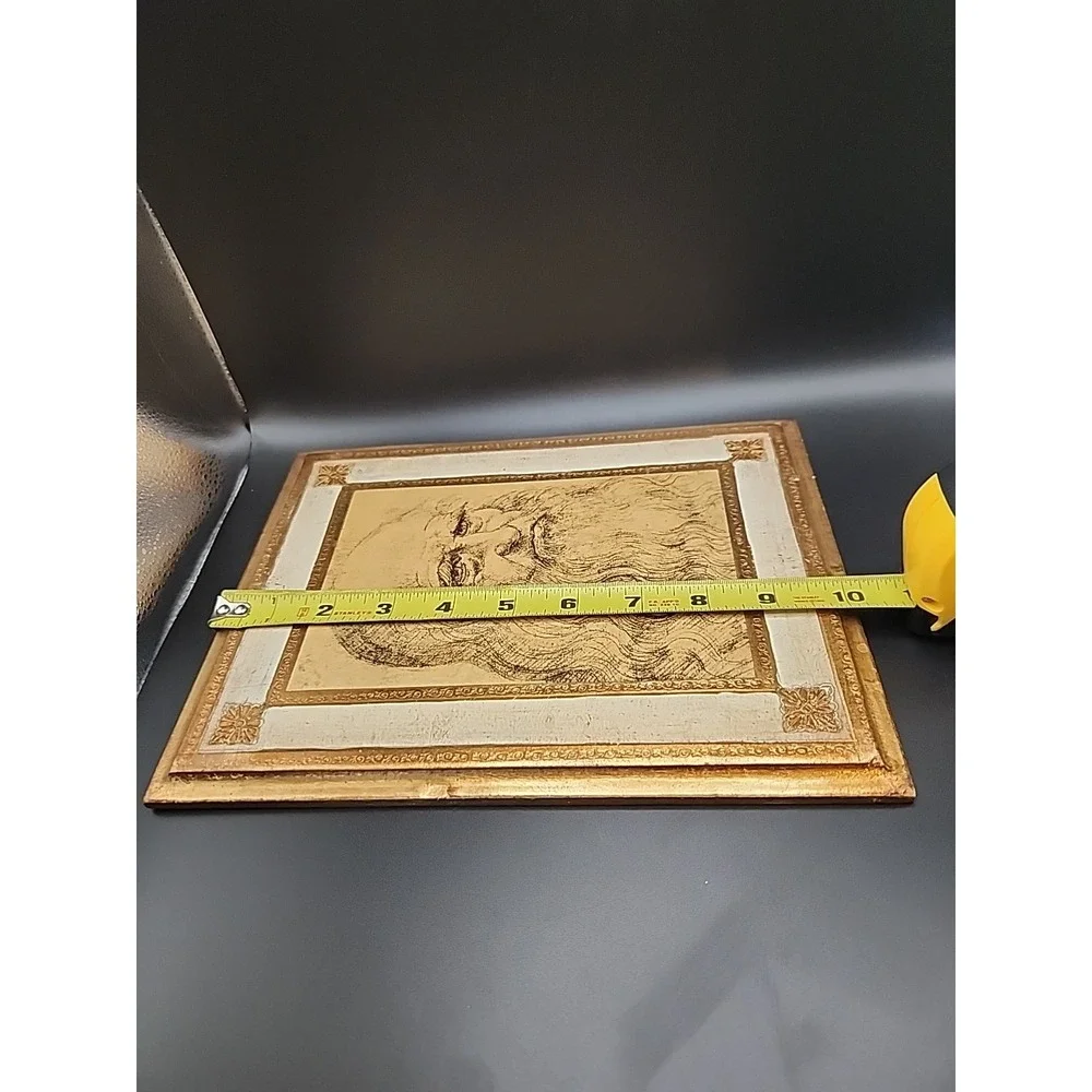 Vintage Gilt Wood Italian Florentine Plaque Leonardo DaVinci's Portrait Of A Man